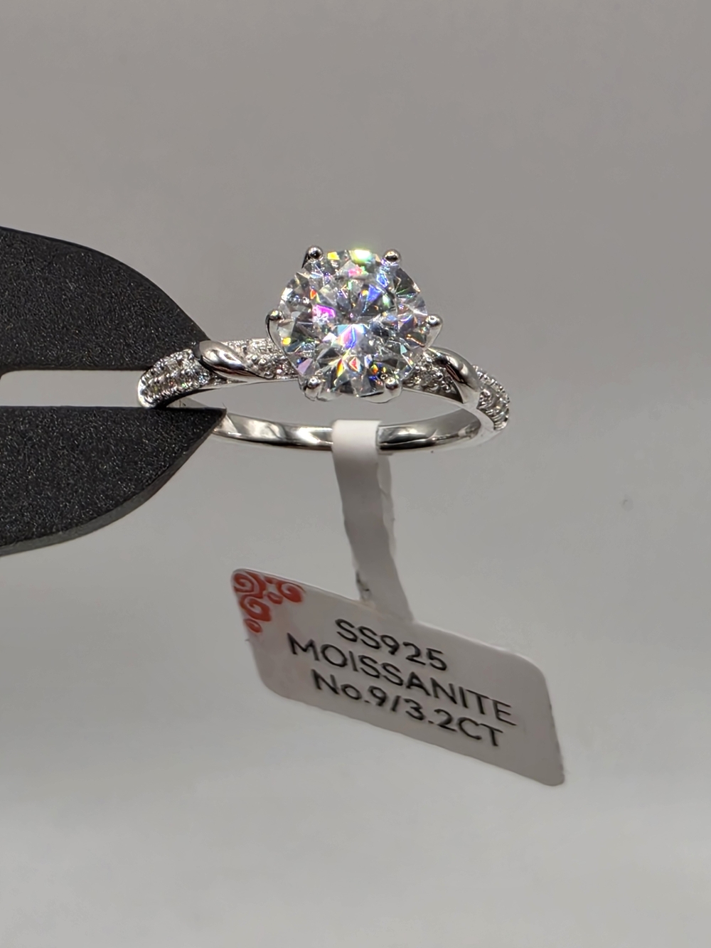3.2ct Moissanite SS925 Silver Round Solitaire Engagement Ring Size 9